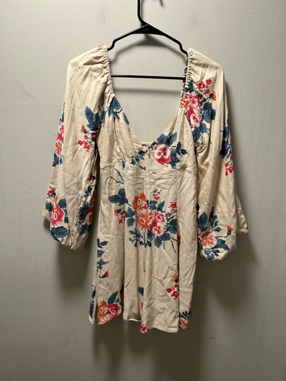 Free People Cream Floral Mini Dress with Blue and Coral Blooms